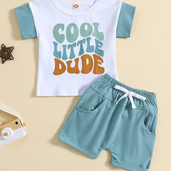 Boys Sunshine Print Casual Outfit Round Neck T shirt & Shorts Set