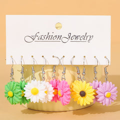 10pcs Small Chrysanthemum Drop Earrings - Colorful Dangle Earrings for Girls