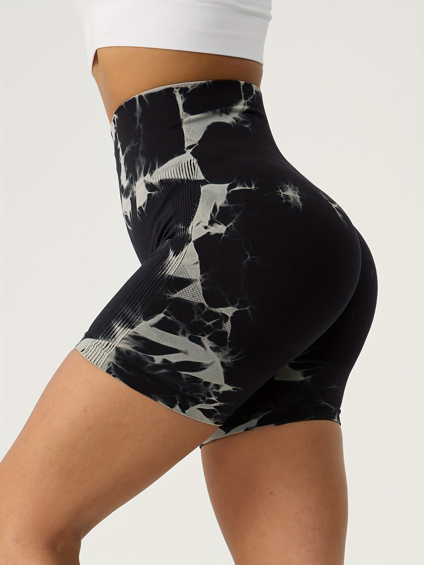 3 Pcs Women's Tie Dye High Waist Sports Shorts for Yoga