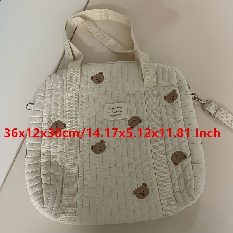 Bear Embroidered Mummy Bag Baby Stroller Hanging Diaper Bag