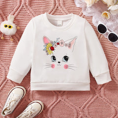 Long Sleeve Kitten Print Sweatshirt Kids Pullover Top