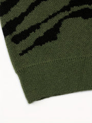 Knitted Lines Print Sweater Men's Crew Neck Pullover