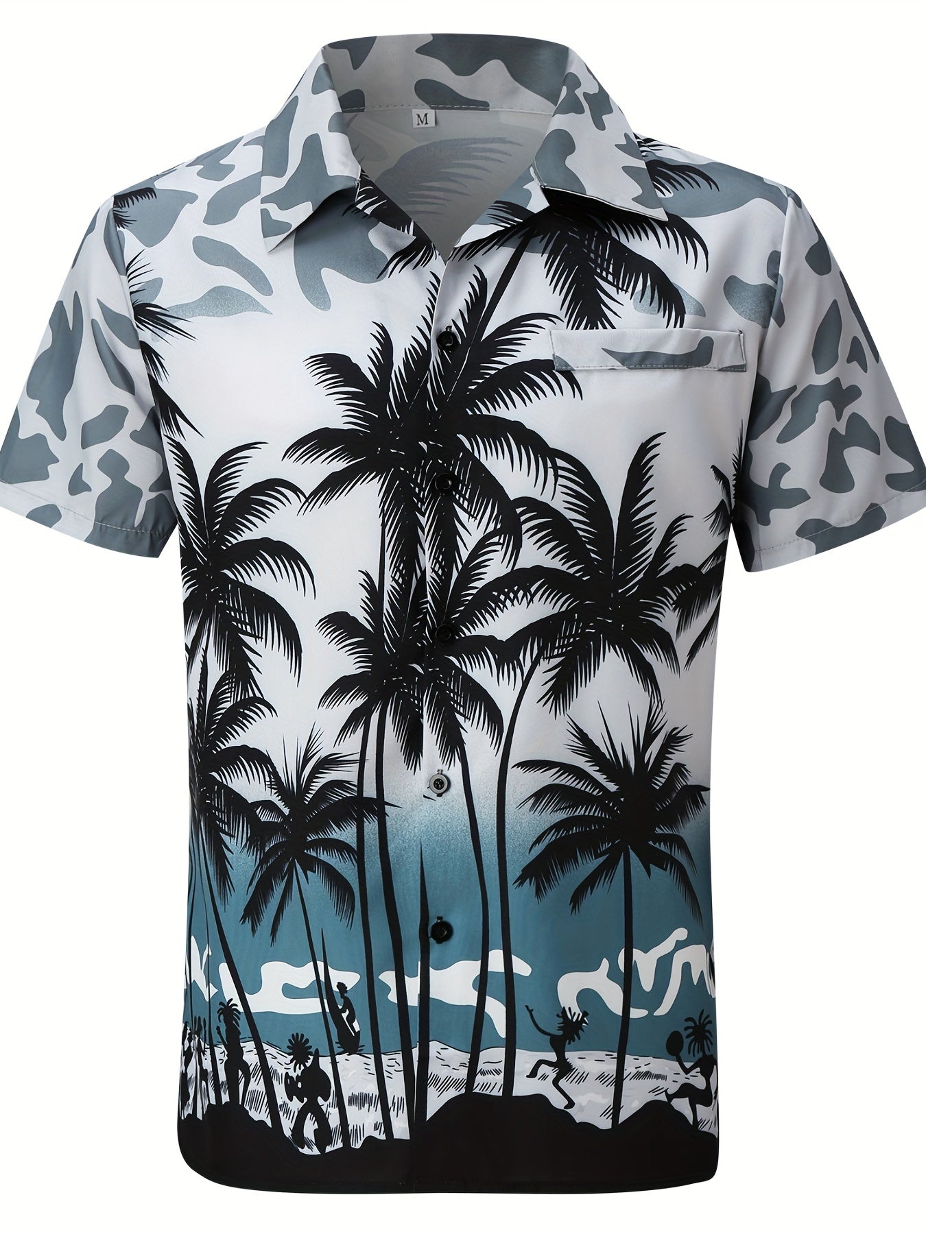 Coconut Tree Print Hawaiian Shirt Men's Casual Short Sleeve Top