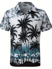 Coconut Tree Print Hawaiian Shirt Men's Casual Short Sleeve Top