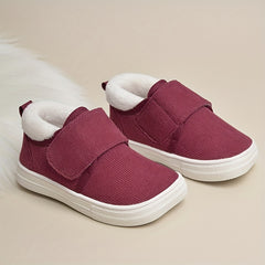 Girls' Soft Warm Low Top Sneakers - Anti Slip Fleece Plus Hook and Loop Fastener