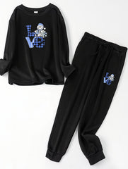Women's Plus Snowman Print Fleece Top & Joggers Pajamas Set