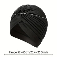 2pcs Pleated Elastic Turban Cap Solid Head Wraps Casual Hijab Hats