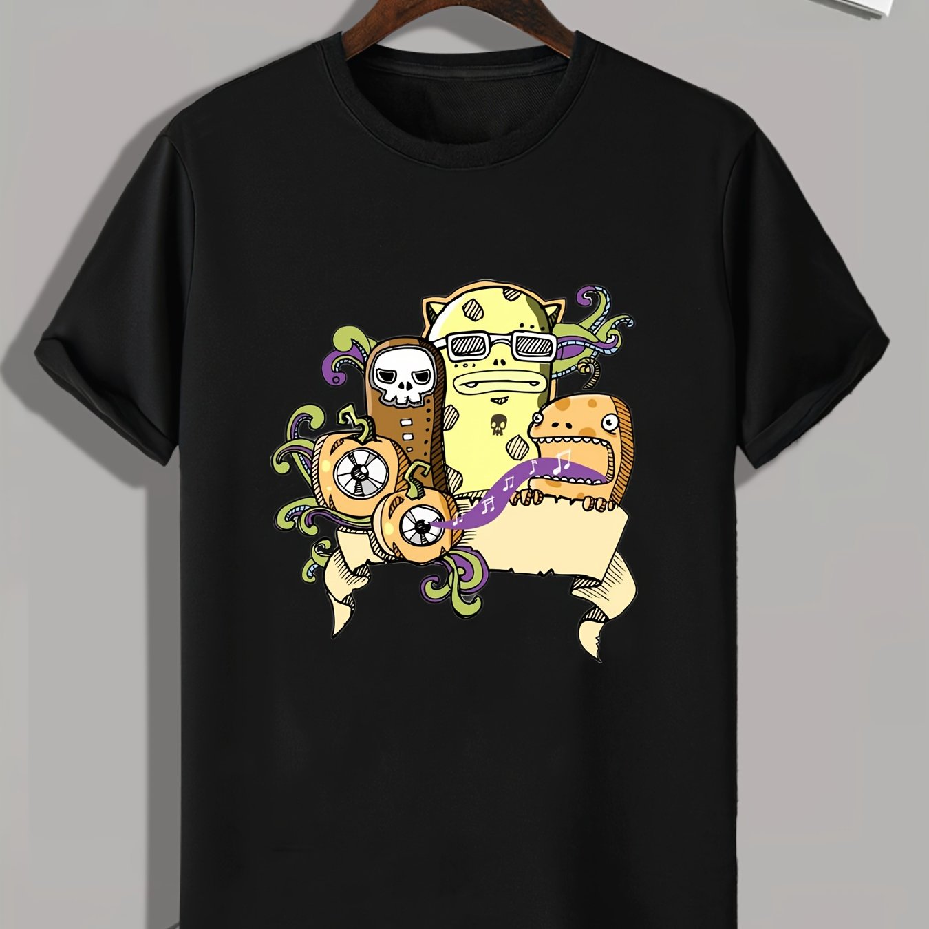 Funny Cartoon Print Men's Graphic Tee for Summer