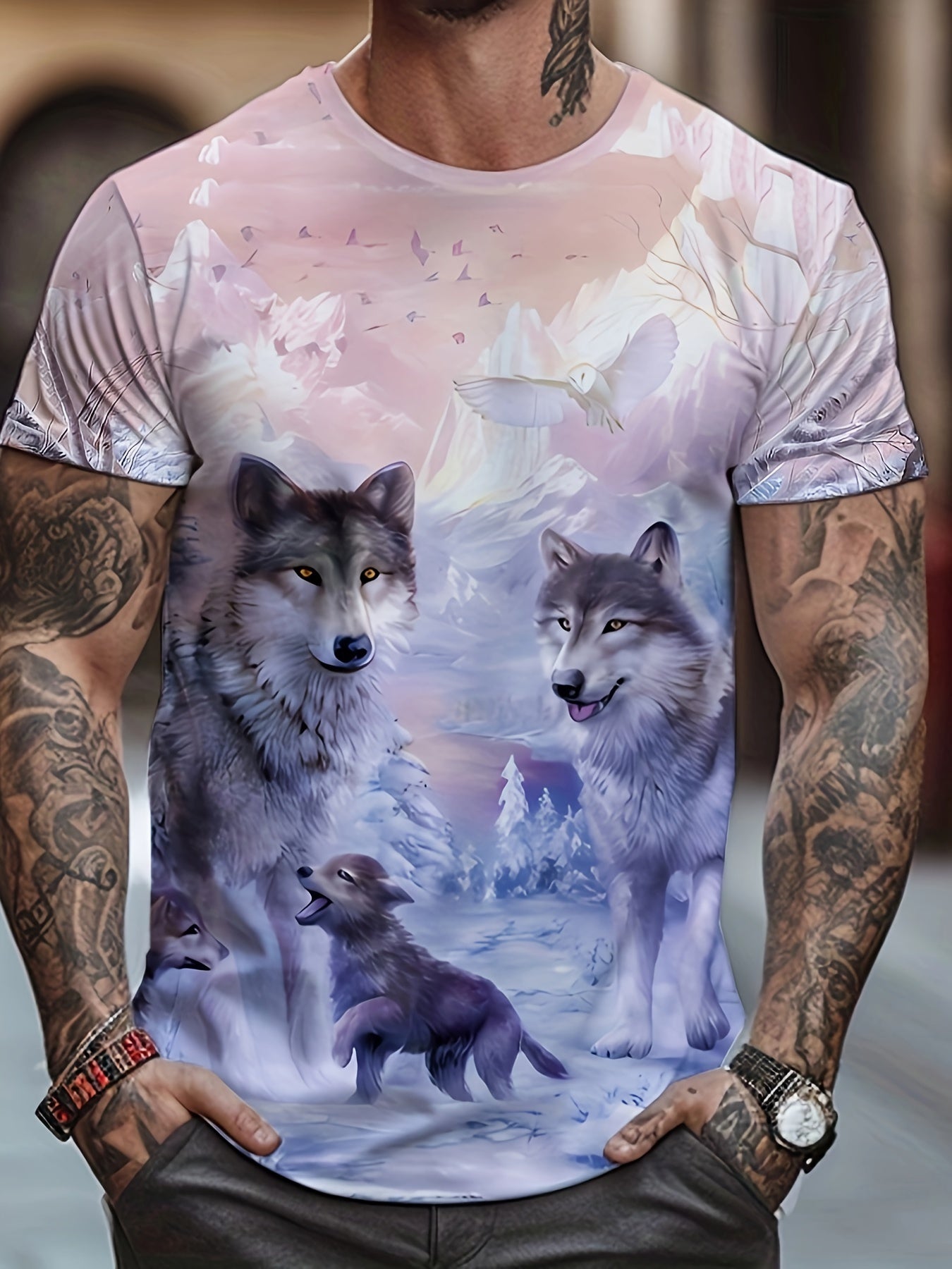 Men's 3D Dog Print T shirt Casual Comfy Crew Neck Tee