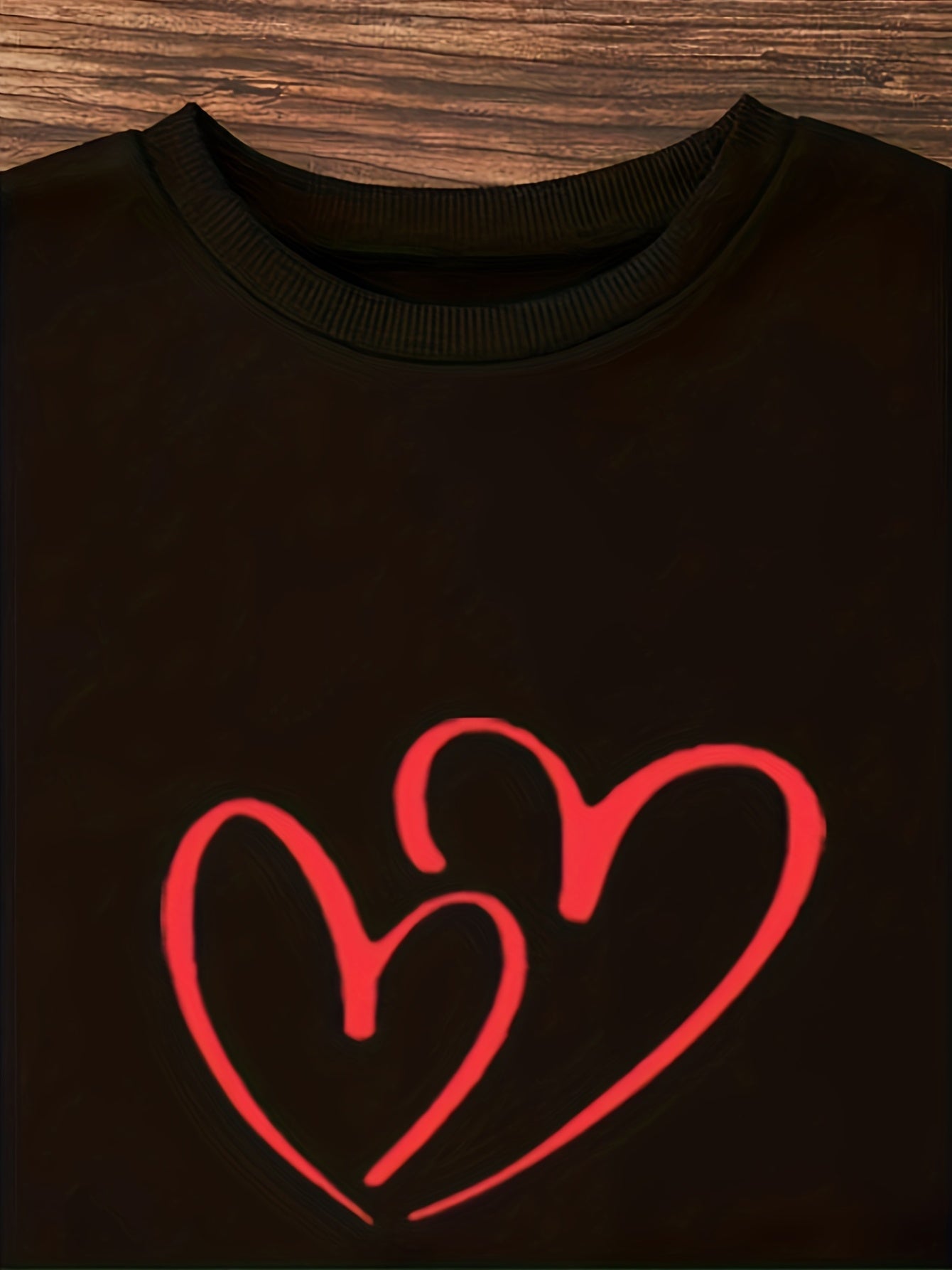 Heart Print Pullover Crew Neck Sweatshirt for Women