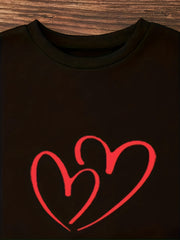 Heart Print Pullover Crew Neck Sweatshirt for Women