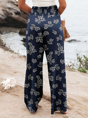 Women's Plus Floral Print Shirred Waist Wide Leg Trousers