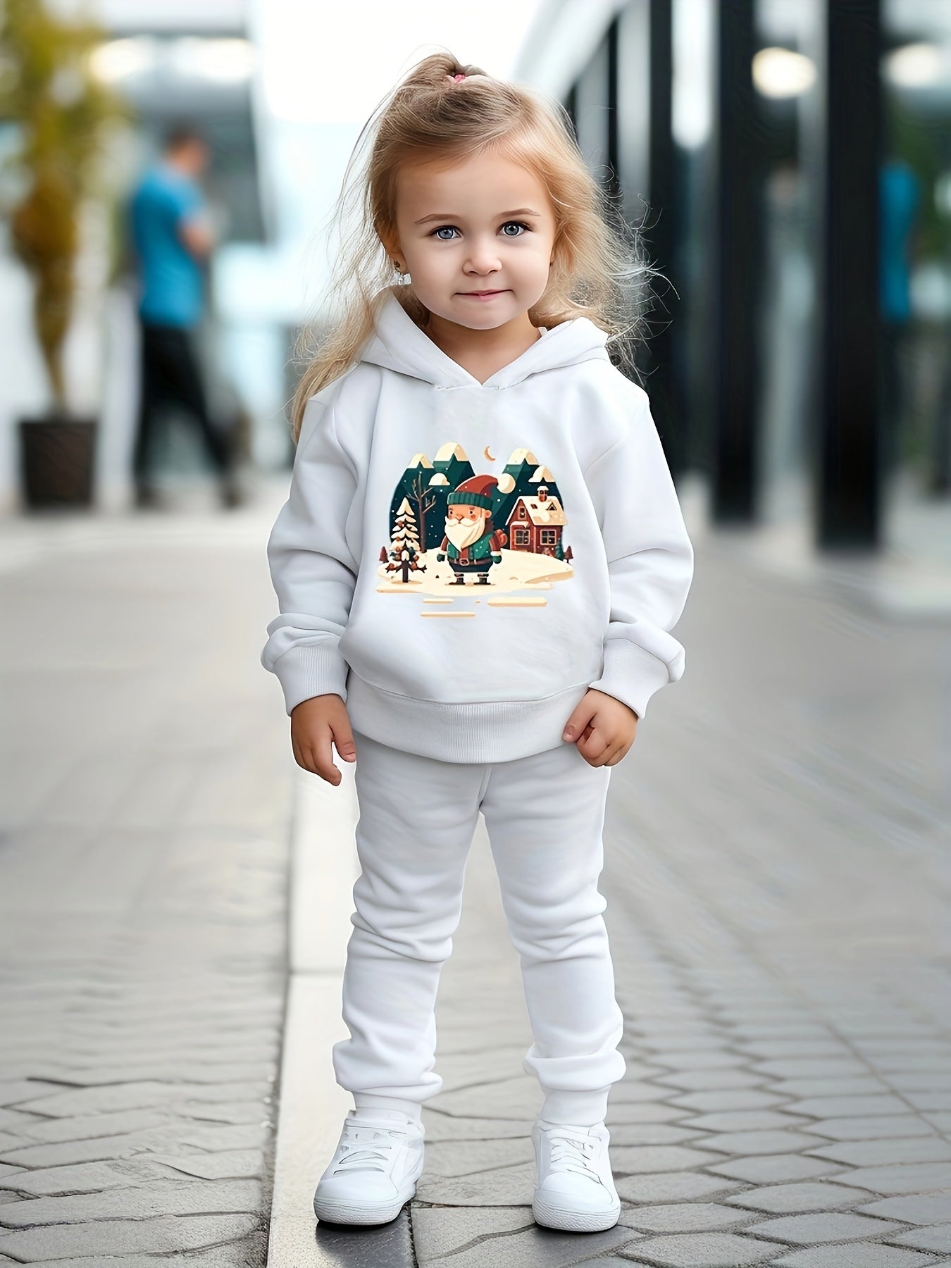 Girls 2pc Santa Claus Hooded Sweatshirt & Solid Sweatpants Set