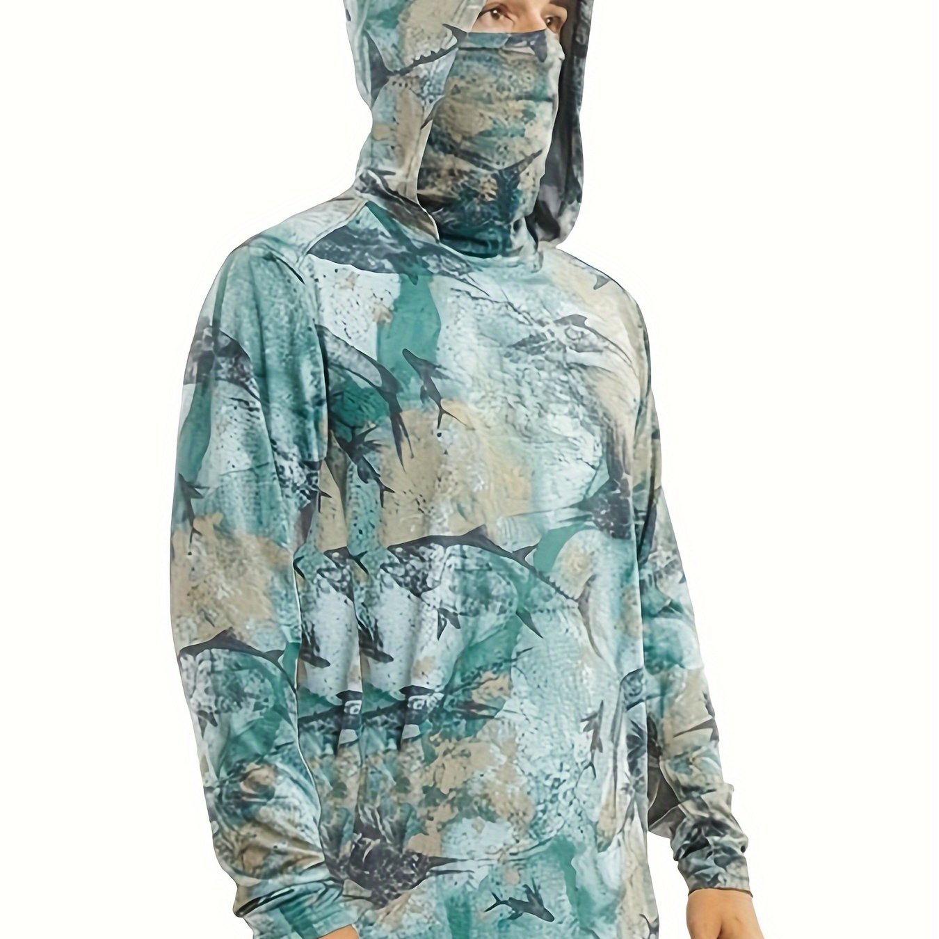 Men's Tie Dye Long Sleeve Hoodie With Mask Sun Protection Fishing Shirt