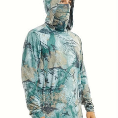 Men's Tie Dye Long Sleeve Hoodie With Mask Sun Protection Fishing Shirt
