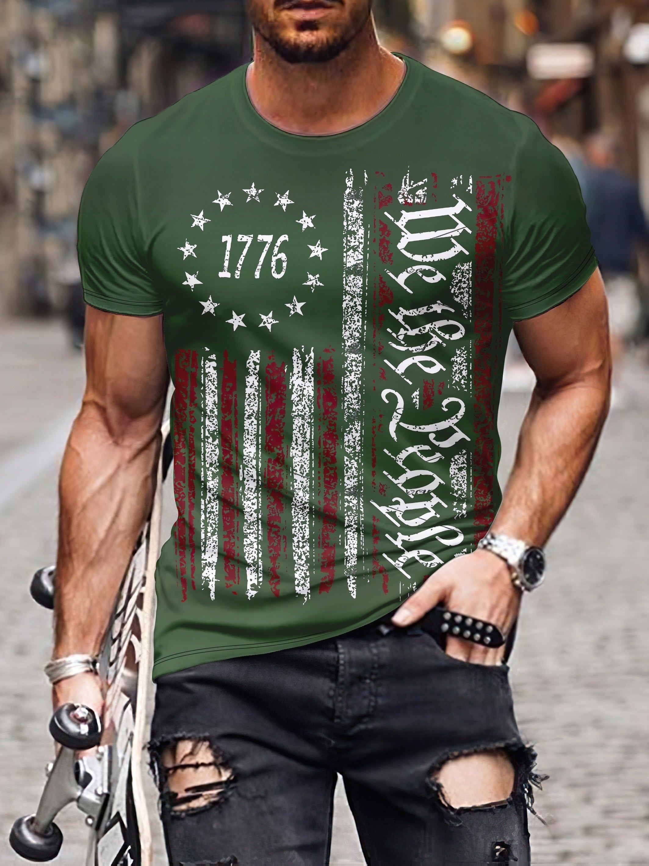Flag Pattern Print Men's Short Sleeve T-shirt