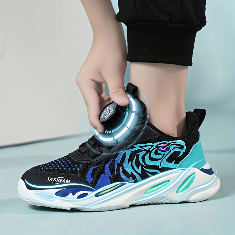 Boys Low Top Woven Sneakers Rotating Button Lightweight Anti Slip