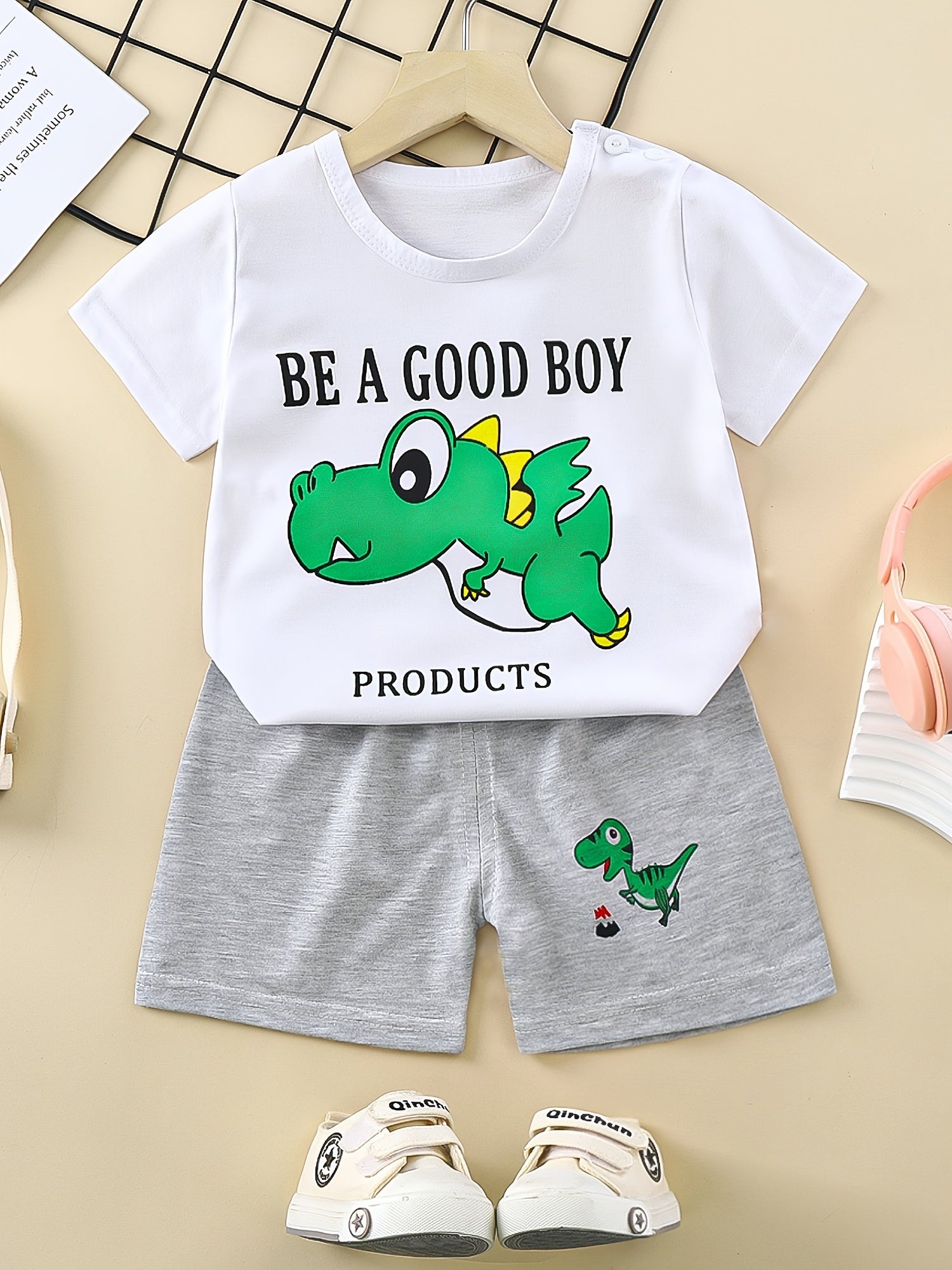 Boys Cartoon Off Road Truck Ride T-shirt & Shorts Set for Summer