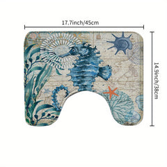 Seahorse Shower Curtain Set with Bathroom Rug and Hooks