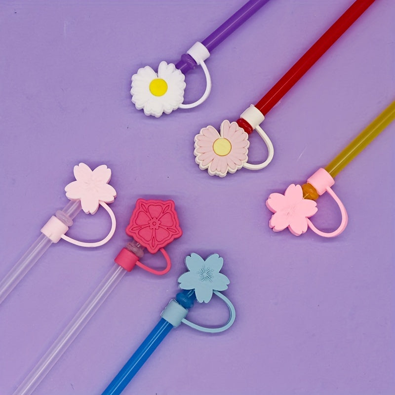 6pcs Reusable Silicone Straw Tips Cover for Party Favor Bags - Flower Design
