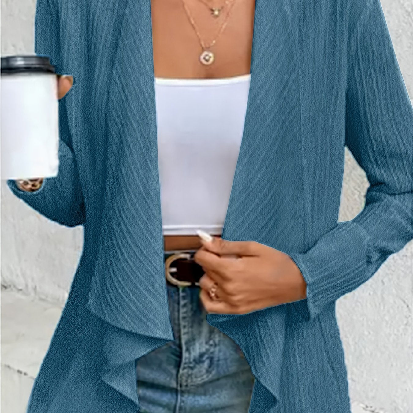 Solid Open Front Cardigan Long Sleeve Knit Outwear For Women