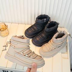 Girls Solid Zipper Boots Warm Winter Plus Fleece Comfortable Casual