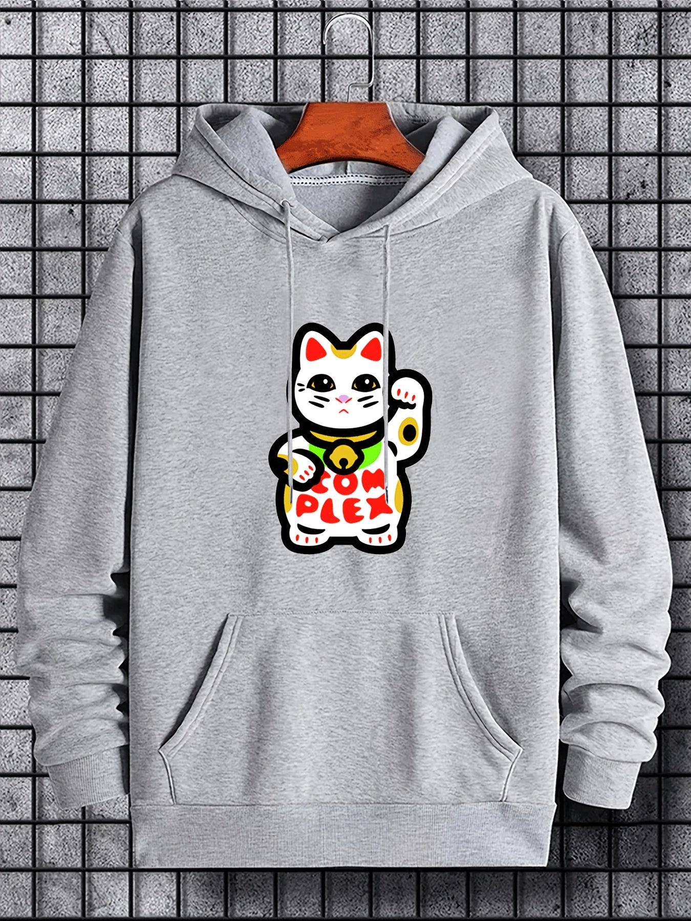 Lucky Cat Print Hoodies For Men Graphic Sweatshirt With Kangaroo Pocket