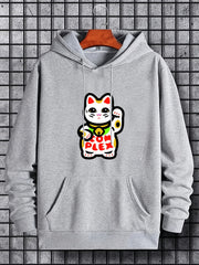 Lucky Cat Print Hoodies For Men Graphic Sweatshirt With Kangaroo Pocket