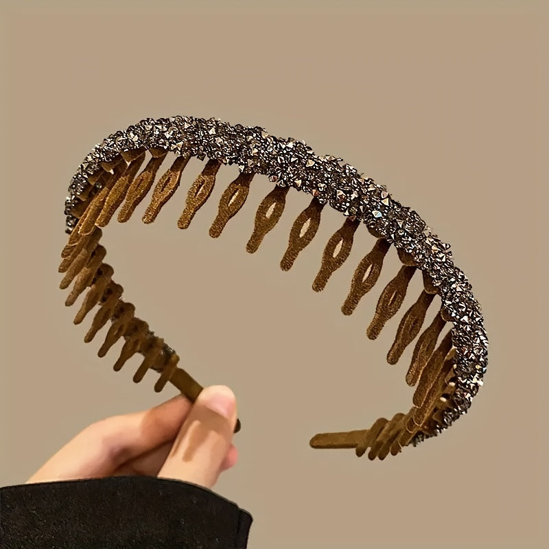 Vintage Rhinestone Headband with Teeth, Flocked Hair Hoop