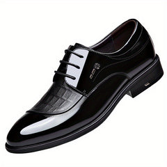Men's Glossy Derby Shoes With Textured Detail Lace up Front Dress Shoes For Men