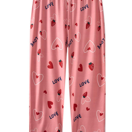Women's Plus Heart & Strawberry Print Pajama Bottoms
