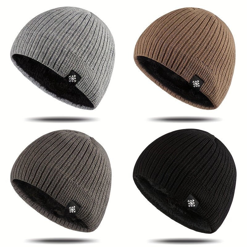 Snowflake Label Patch Knitted Beanie Unisex Warm Knit Hat