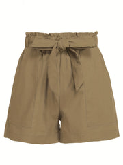 Ruffle Trim Tie Waist Shorts with Pockets