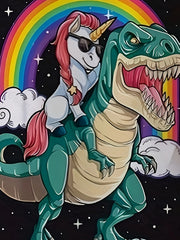 Unicorn Riding Dino Print Boys Creative T Shirt Short Sleeve Tee For Kids