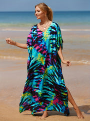 Casual Cover Up Dress Women's Plus Random Print Bat Sleeve V Neck