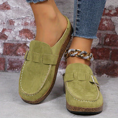Retro Buckle Suede Slippers Casual Flat Clogs