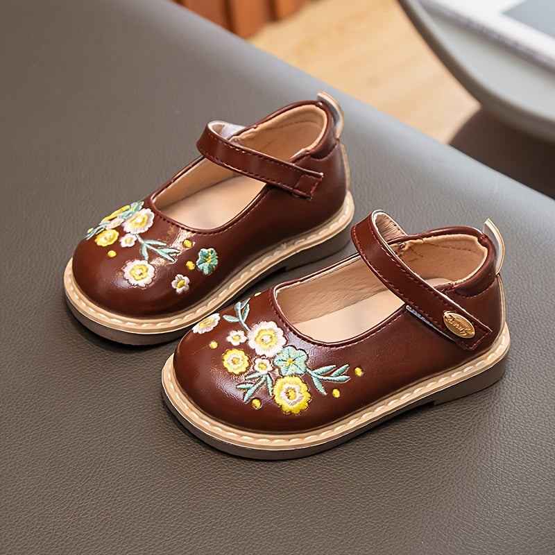 Flower Embroidered Low Top Oxford Shoes for Baby Girls