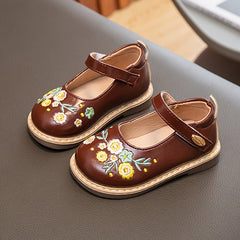 Flower Embroidered Low Top Oxford Shoes for Baby Girls