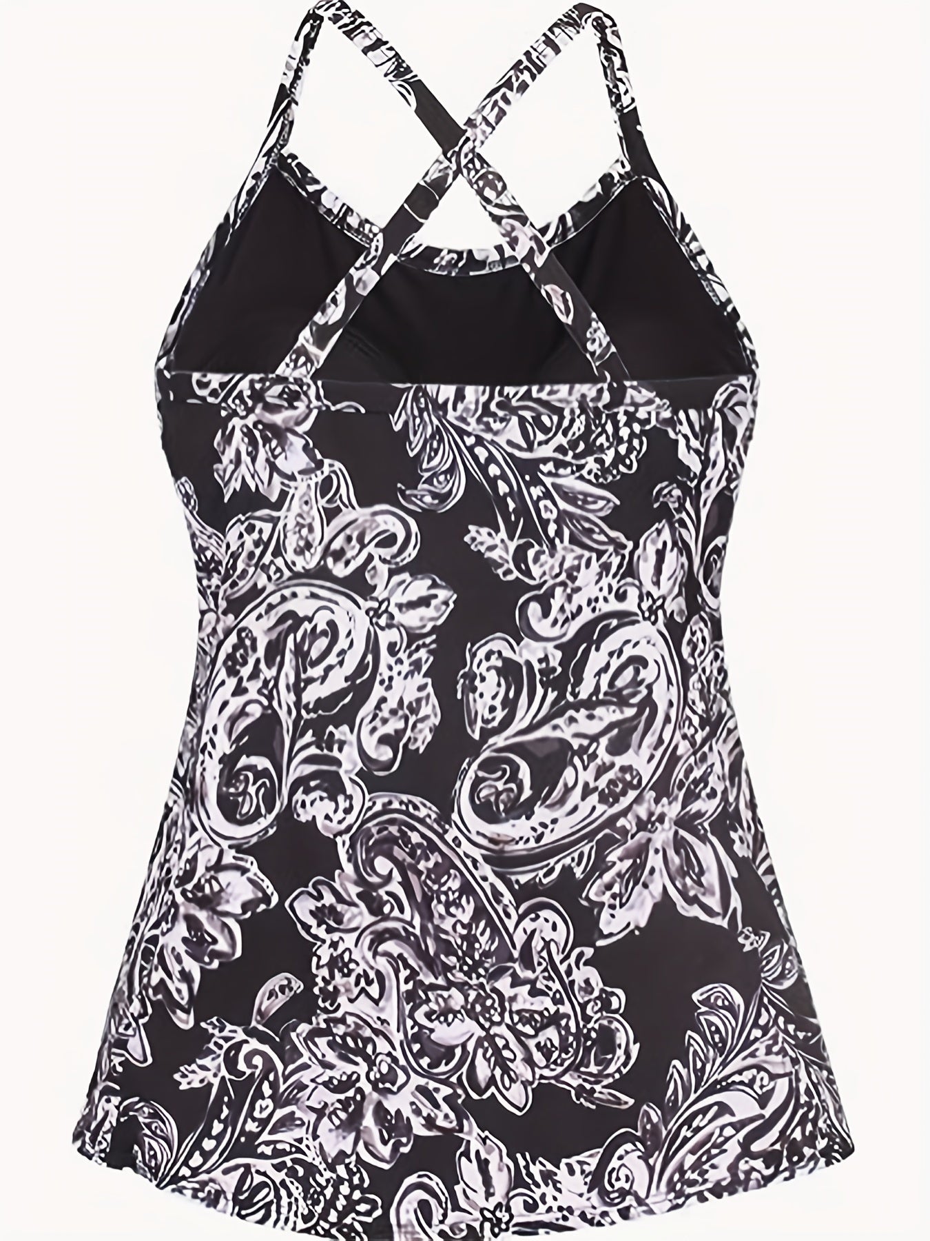 Paisley Print Tankini Set Women's Round Neck Cami Top & Shorts Swimsui