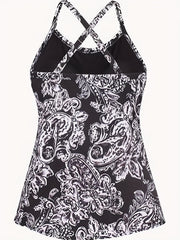 Paisley Print Tankini Set Women's Round Neck Cami Top & Shorts Swimsui