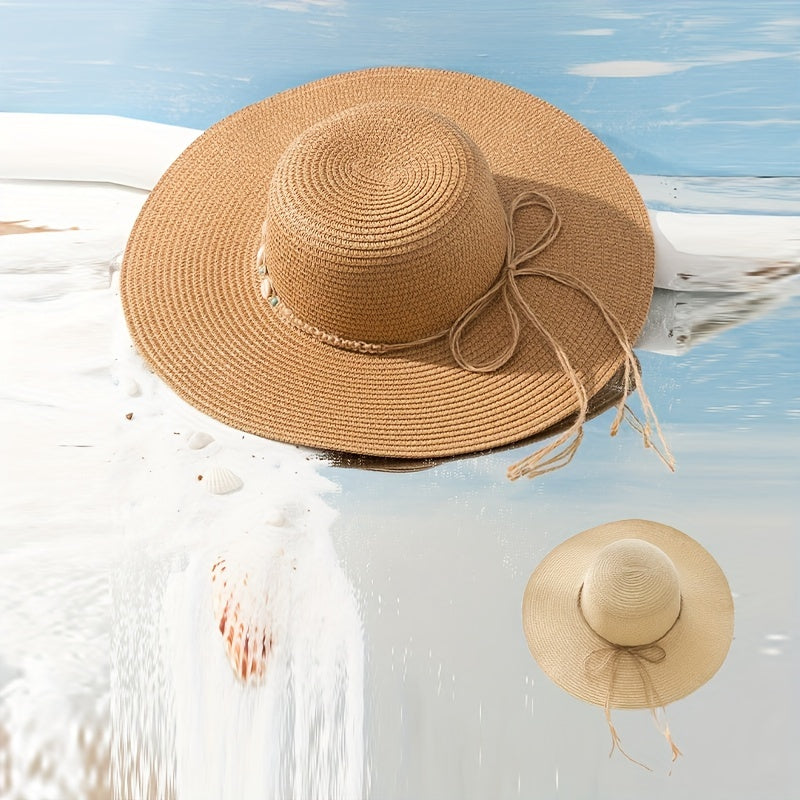 Wide Brim Sun Hat Solid UV Protection Outdoor Straw Hats Resin Shell Decor