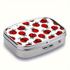 Mini Ladybug Pattern Pill Box Compact Organizer - Metal Medicine Case