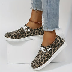 Leopard Print Loafers Lace Up Round Toe Sneakers