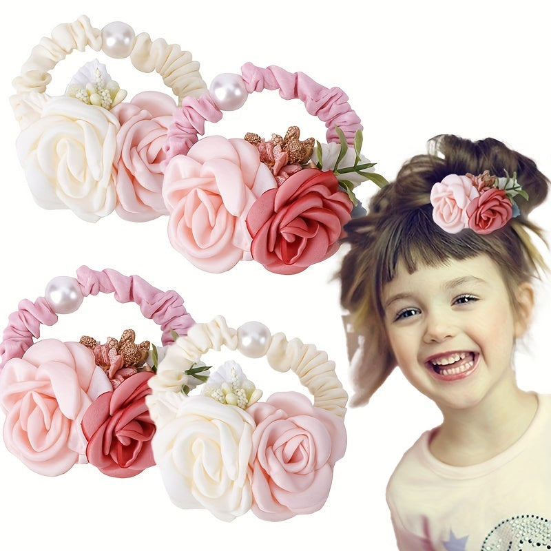 4pcs Flower Hair Ties Hair Accessories for Girls