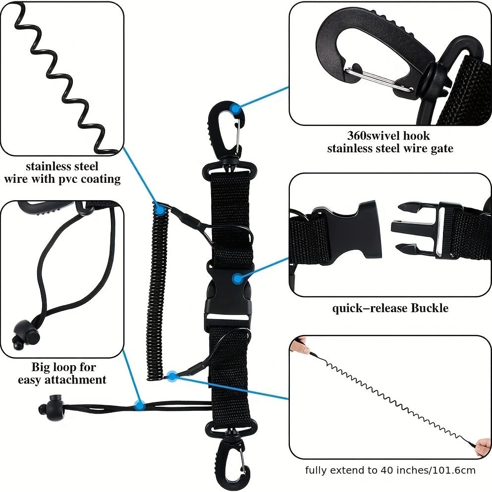 Scuba Diving Lanyard Stainless Steel Coiled Lanyard Quick Release Buckle