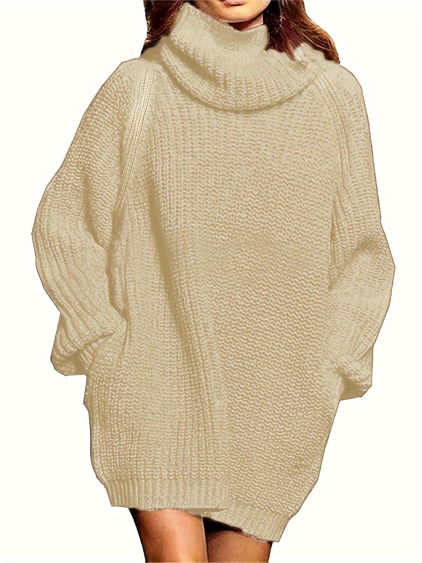 Women's Plus Solid Long Sleeve High Neck Tunic Knit Top