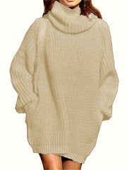 Women's Plus Solid Long Sleeve High Neck Tunic Knit Top