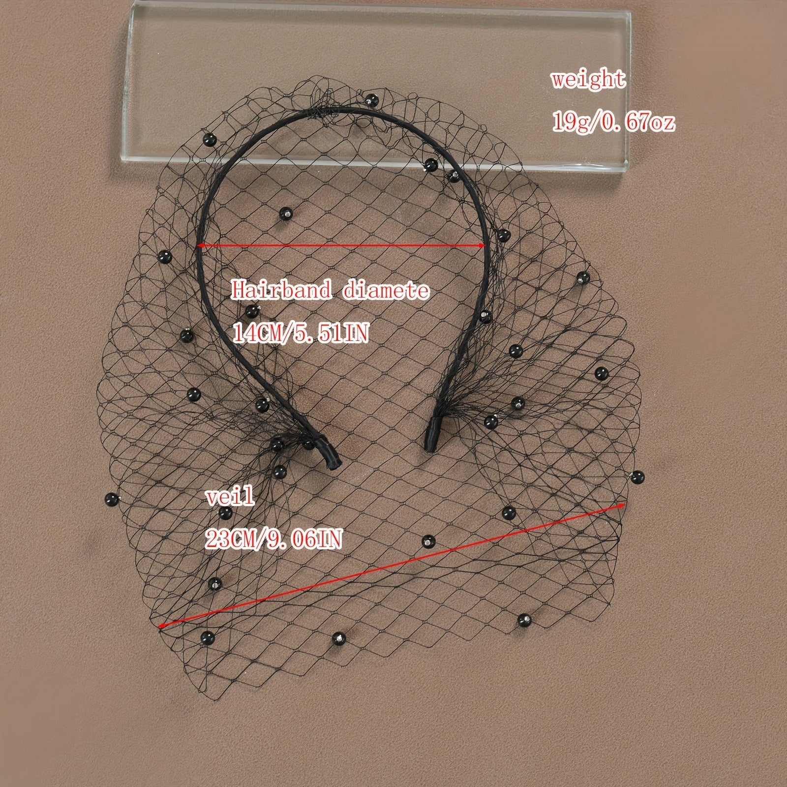 Beaded & Faux Birdcage Veil Headband for Bridal Showers Weddings Parties