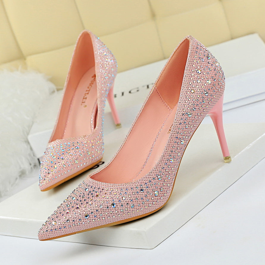 Glitter Rhinestone Stiletto Heeled Pumps - Evening Dress Heels