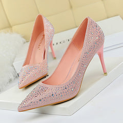 Glitter Rhinestone Stiletto Heeled Pumps - Evening Dress Heels